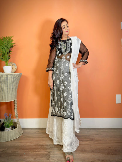 Chikankari Black Kurti Tunic with Slits