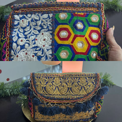 Colorful Vintage Patchwork Clutches with Hippie Coins: Boho Chic - Femantraa