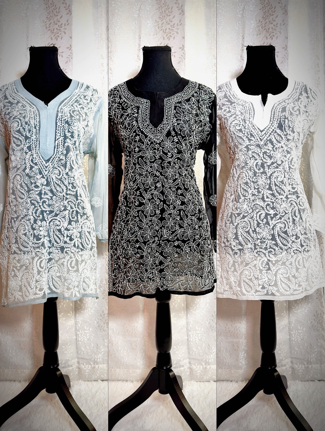 Lucknowi Chikankari Short Kurti (Tunic with slits) - Femantraa