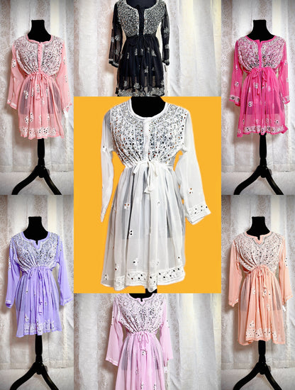 Chikankari Peplum Tunics with mirror embellishments - Femantraa