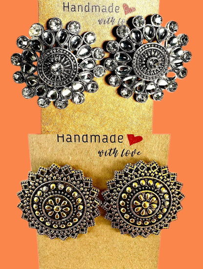 Boho Artistic Oxidized Stud Earrings - Femantraa