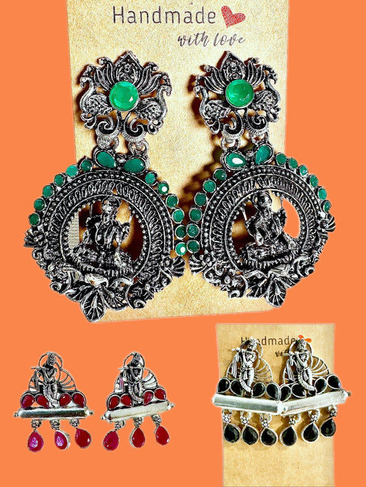 Boho Oxidized Indian Deity Ethnic Earrings: Vintage Charm - Femantraa