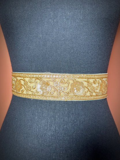 Handmade sequin tie-on golden work zari belt - Femantraa