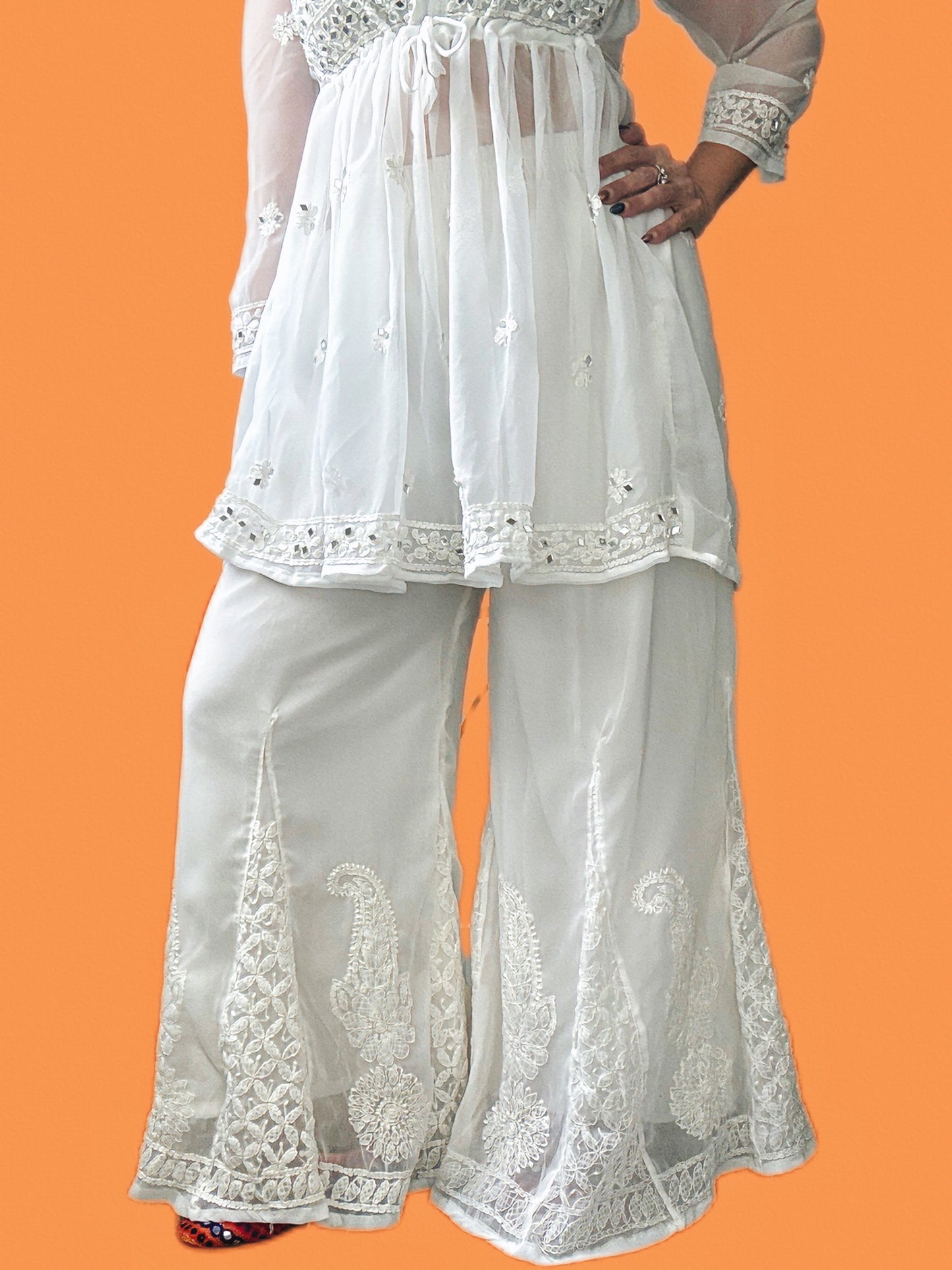 White Chikankari Palazzo: Perfect Fusion of Comfort and Style - Femantraa