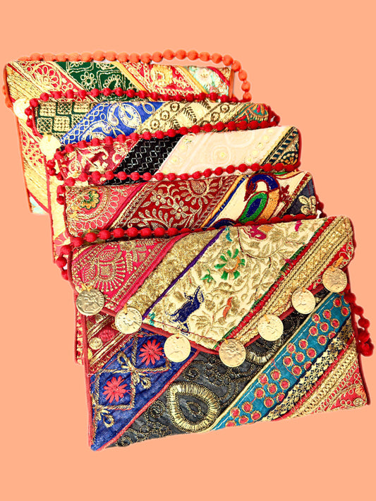 Boho Ethnic Patchwork Clutches: Colorful Vintage Vibes - Femantraa
