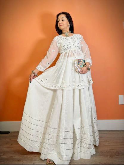 Chikankari Perfection: Peplum Top & Maxi Flare Skirt Set