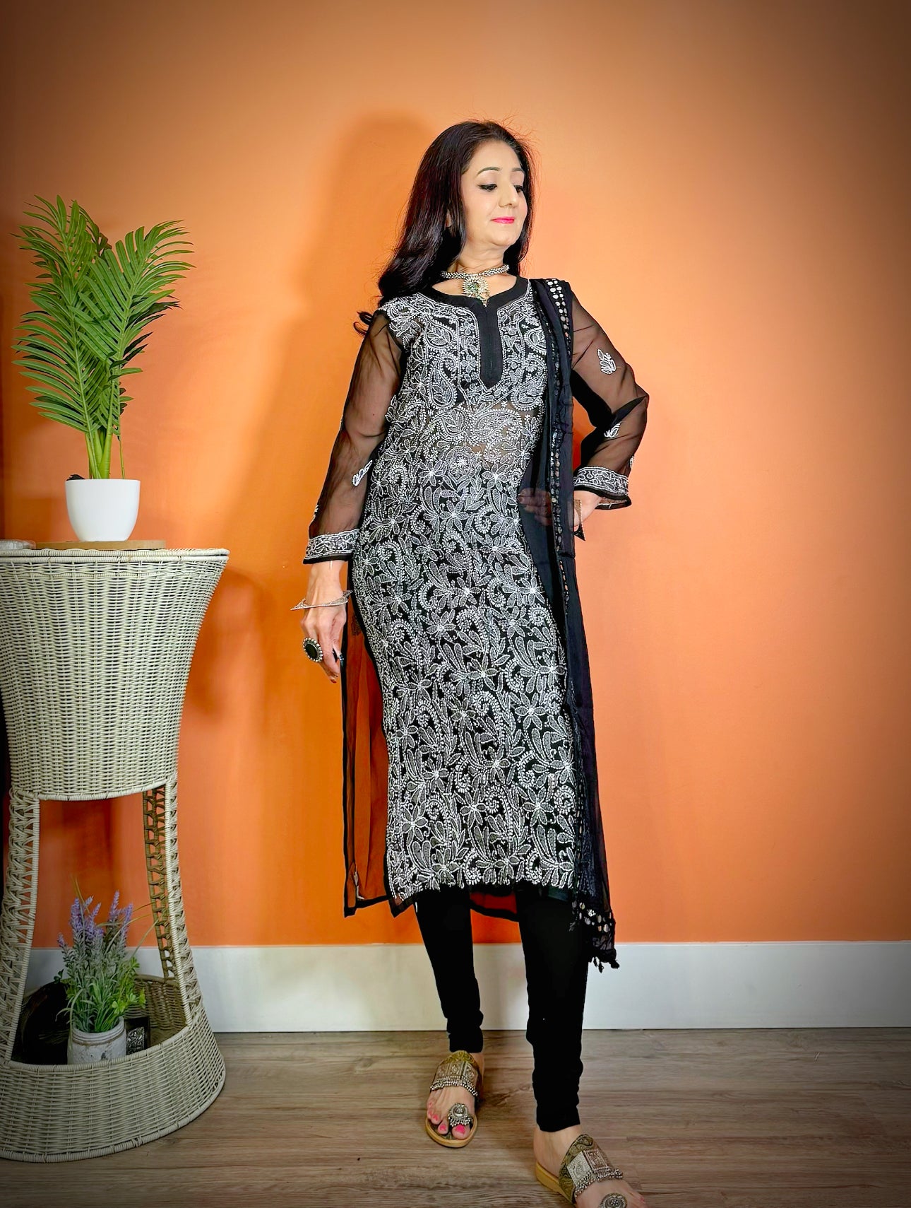 Chikankari Black Kurti: Elegant Tunic with Slits - Femantraa