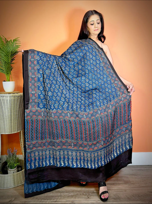 Exquisite Modal Silk Ajrakh print dupatta - Femantraa