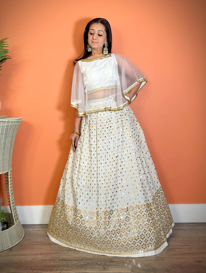 Chic mirror embroidered lehenga cape co-ord set - Femantraa