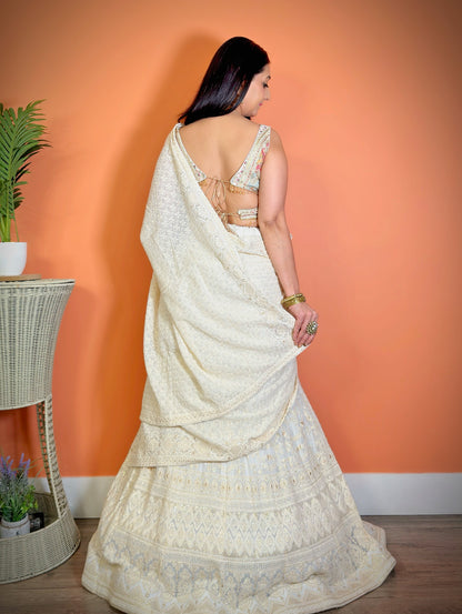 Lightweight Chikankari Lehenga Set with a designer blouse - Femantraa