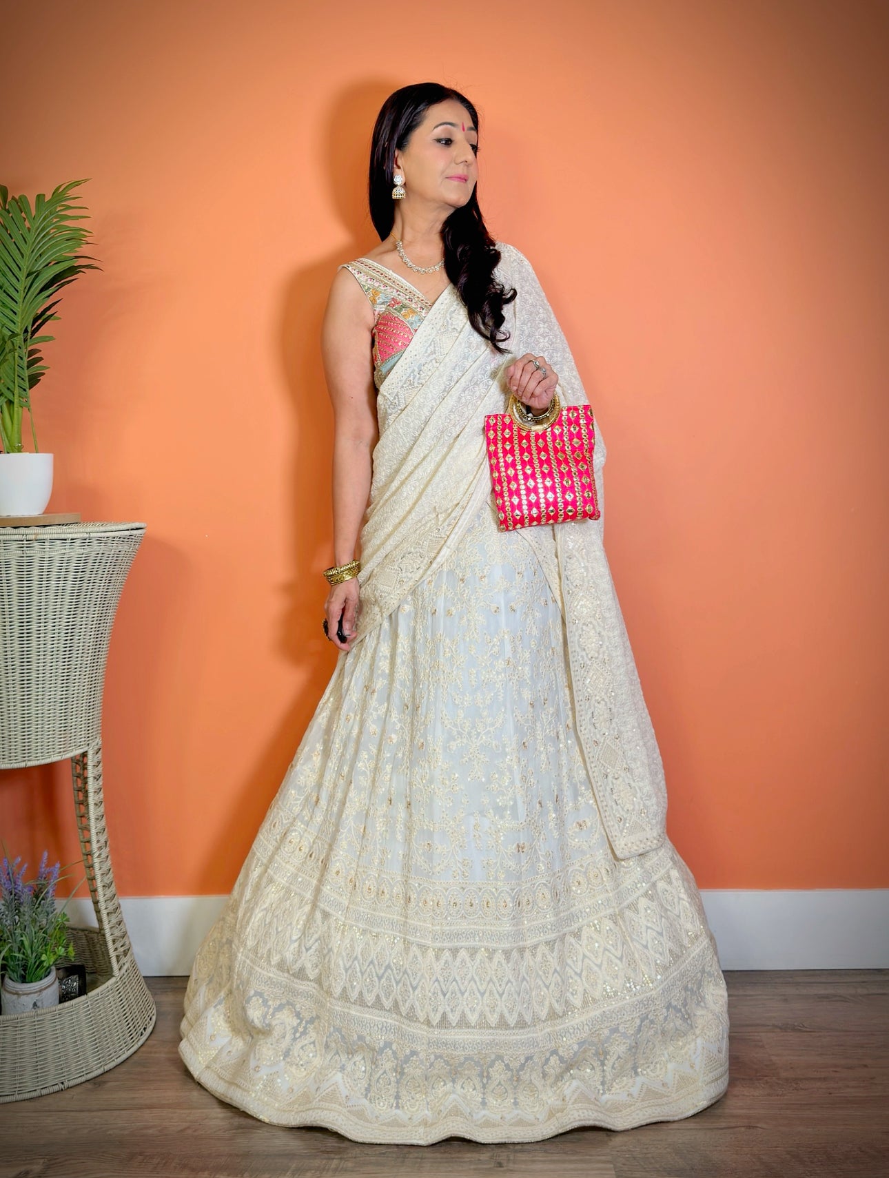 Lightweight Chikankari Lehenga Set with a designer blouse - Femantraa