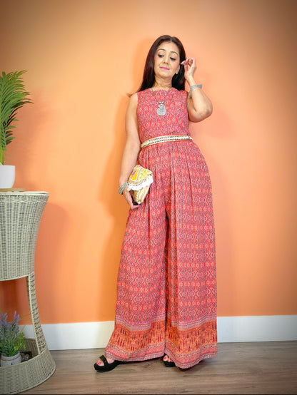 Elegant Cotton Pink Jumpsuit with Sequin Embellishments - Femantraa