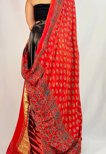 Exquisite Gajji Silk Lagdi Patti Ajrakh Dupatta - Femantraa