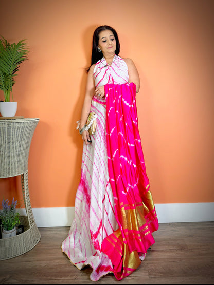 Shibori Dye Lehenga Maxi Skirt (Pink) - Femantraa