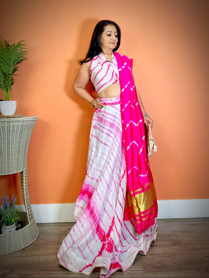 Shibori Dye Lehenga Maxi Skirt (Pink) - Femantraa