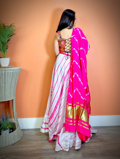 Shibori Dye Lehenga Maxi Skirt (Pink) - Femantraa