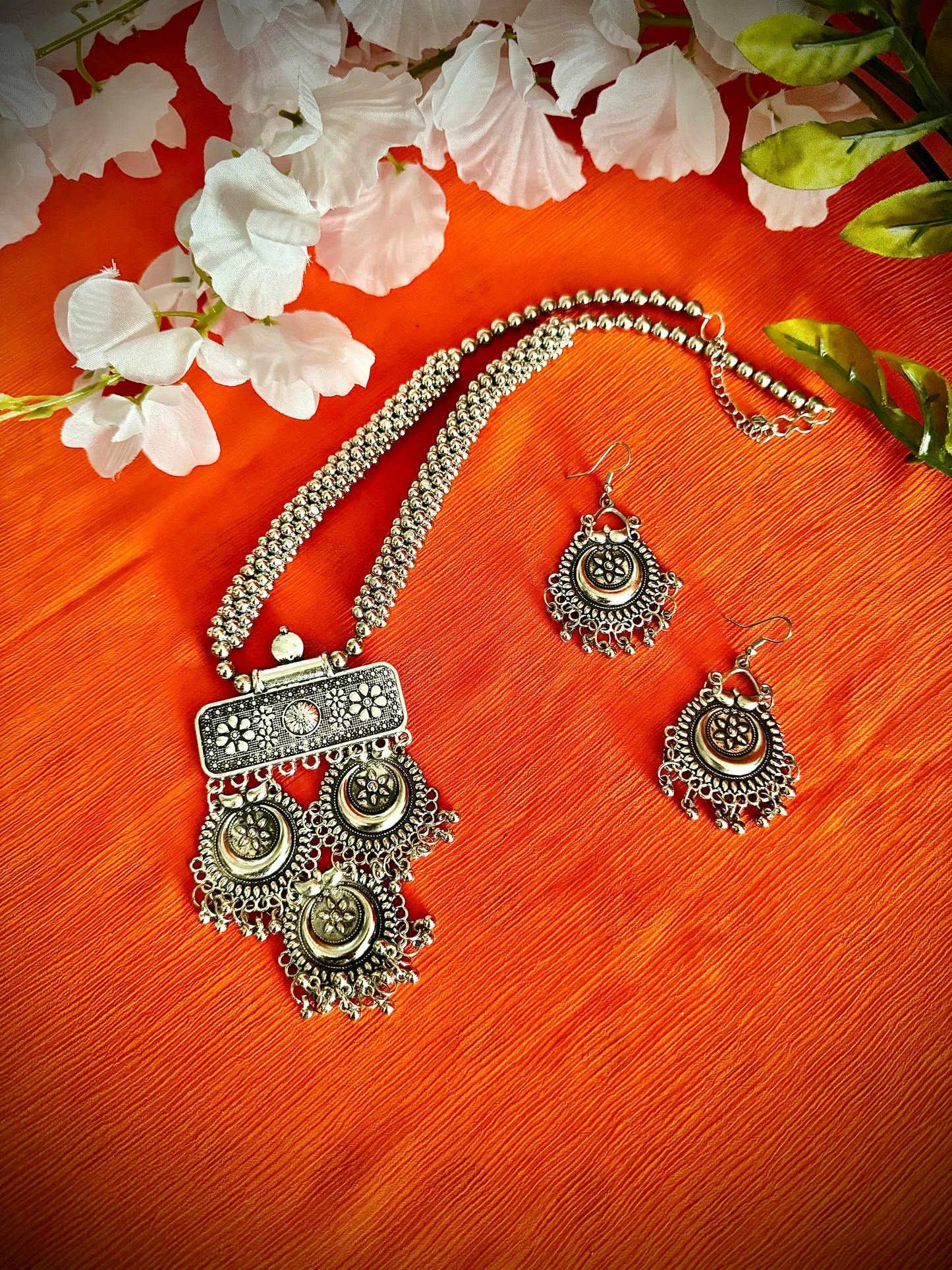 Artistic Oxidized Long Bell adorned Necklace sets - Femantraa