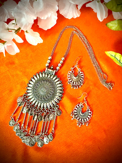 Artistic Oxidized Long Mandela Necklace sets - Femantraa