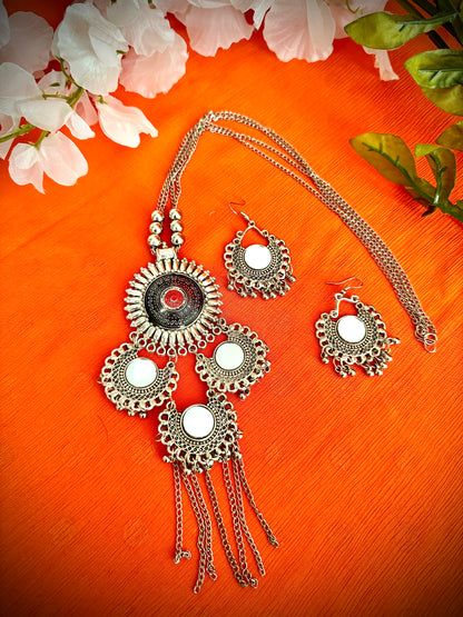 Artistic Oxidized Long Mirror adorned Necklace sets - Femantraa