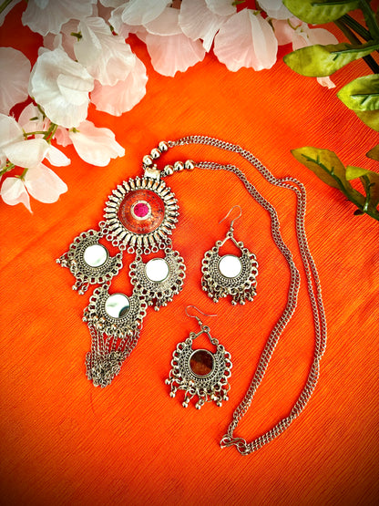 Artistic Oxidized Long Mirror adorned Necklace sets - Femantraa