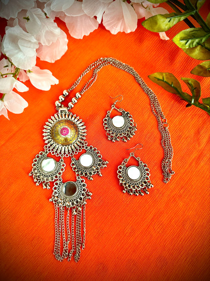 Artistic Oxidized Long Mirror adorned Necklace sets - Femantraa