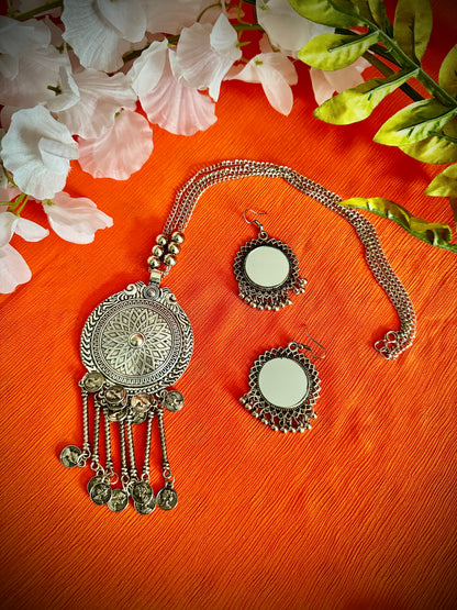 Artistic Oxidized Long Mirror adorned Necklace sets - Femantraa