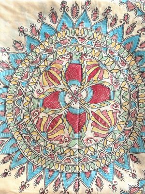 Boho Madhubani Ethnic Silk Scarf Stole: Artisanal Elegance - Femantraa