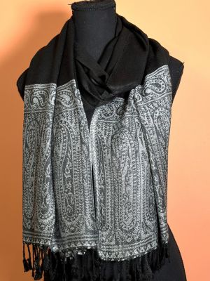 Pashmina self print scarves with contrasting border - Femantraa
