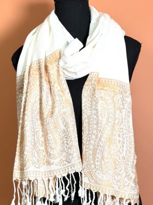 Pashmina self print scarves with contrasting border - Femantraa