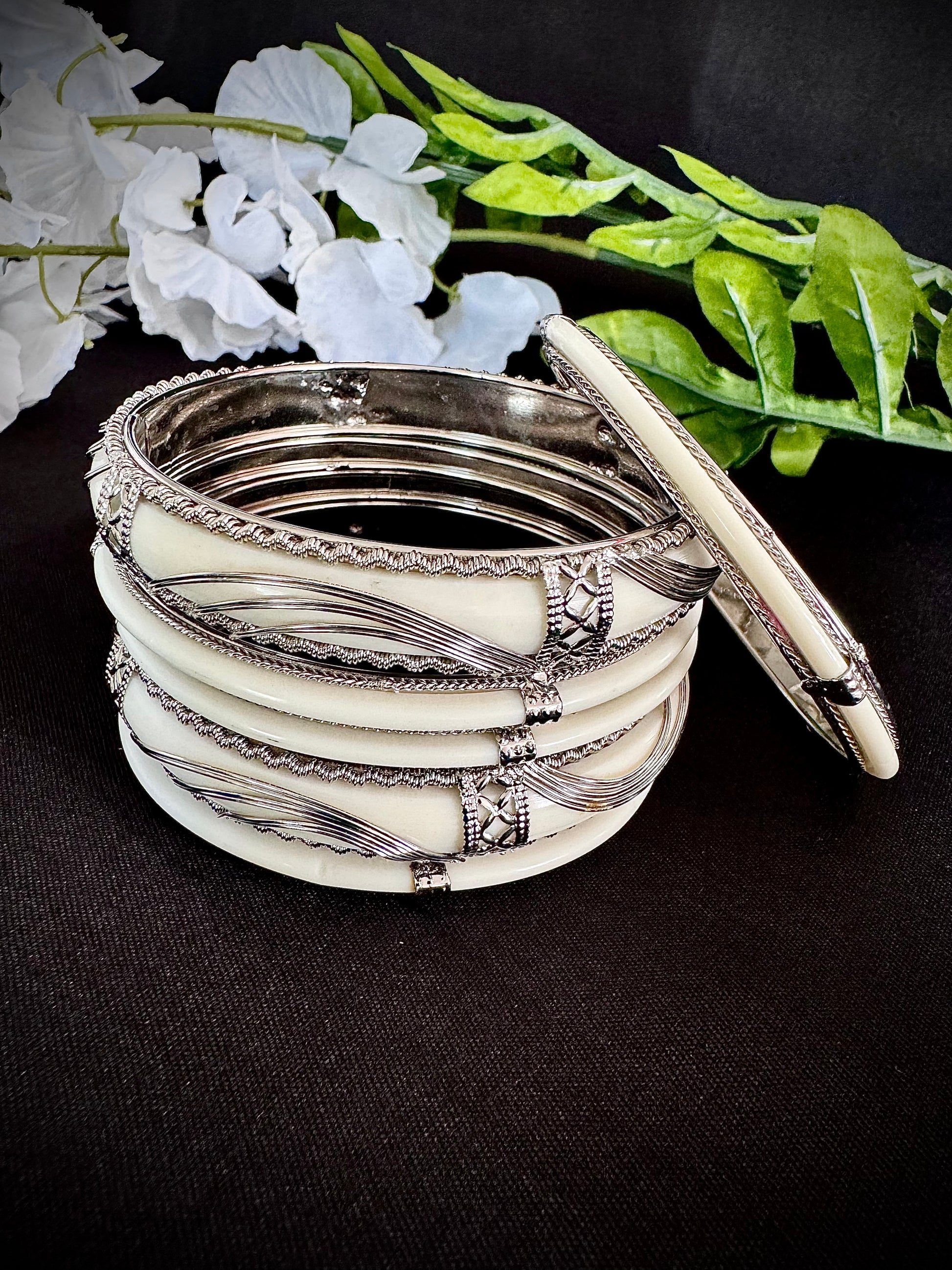 Artistic Oxidized Silver Bangle sets - Femantraa