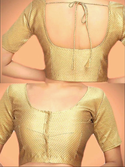 Timeless Golden Brocade blouse non padded with sleeves - Femantraa