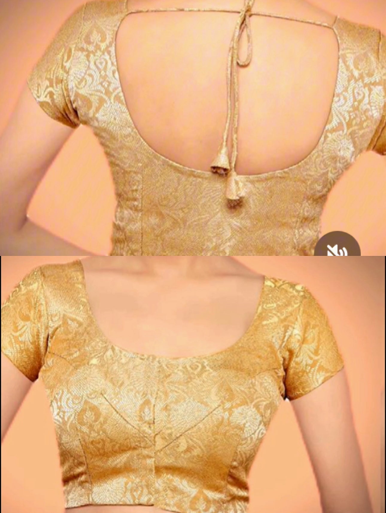 Timeless Golden Brocade blouse non padded with sleeves - Femantraa