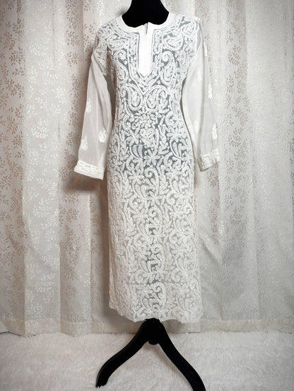 Lucknowi Chikankari Long Kurti (Tunic with slits) - Femantraa