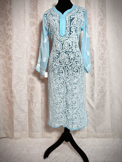 Lucknowi Chikankari Long Kurti (Tunic with slits) - Femantraa