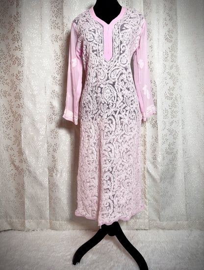 Lucknowi Chikankari Long Kurti (Tunic with slits) - Femantraa