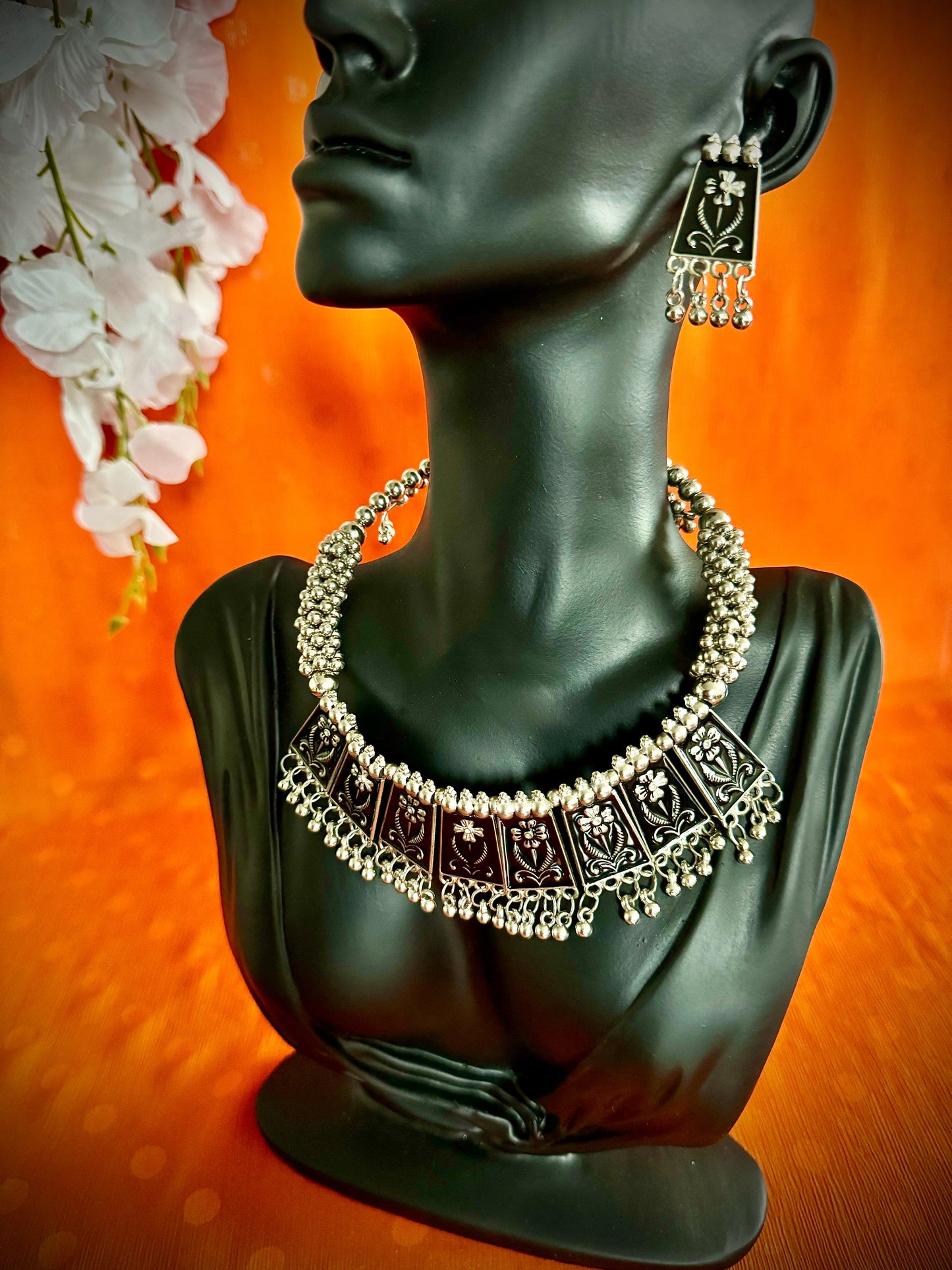 Artistic Oxidized Silver Choker Sets (Coloured) - Femantraa