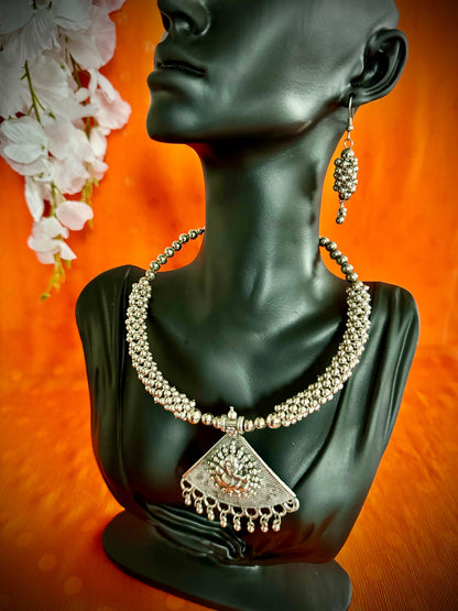 Artistic Oxidized Silver Deity Inspired Choker Sets - Femantraa