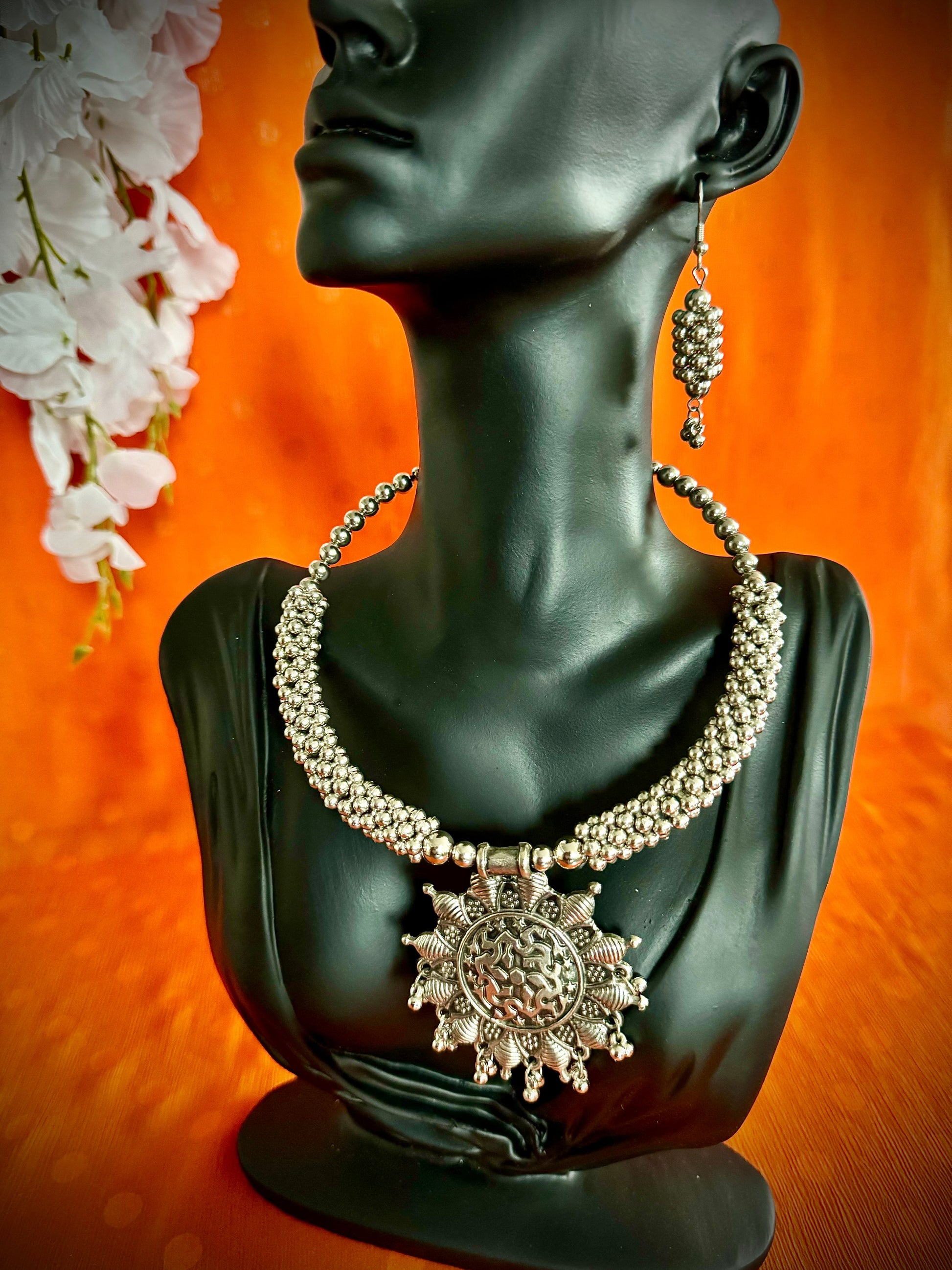 Artistic Oxidized Silver Deity Inspired Choker Sets - Femantraa